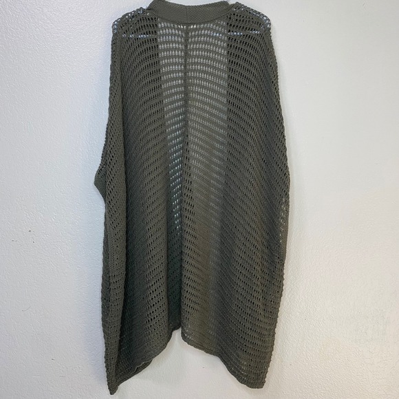 Max Studio London Olive Green Open Knit Poncho Cardigan Sweater Size 2X - Picture 8 of 10